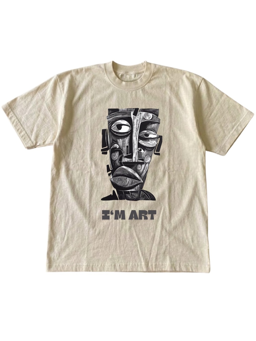 Gildan I'm Art Cream Graphic Tee with Abstract Face